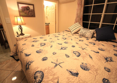 The master bedroom at our long-term vacation rental has its own private bath.